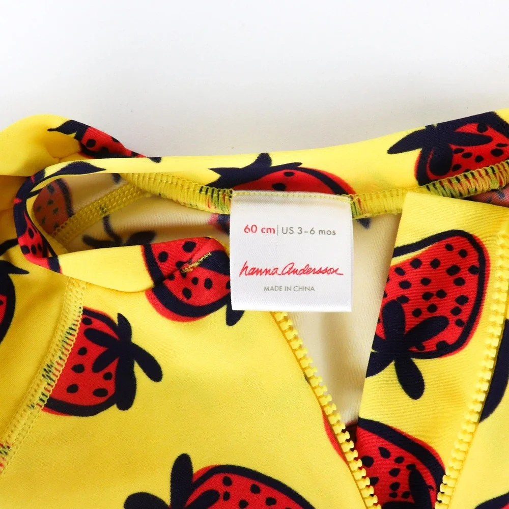 Hanna Andersson Rash Guard Swimsuit 3-6‎ Mos Strawberry Print Sun Protection